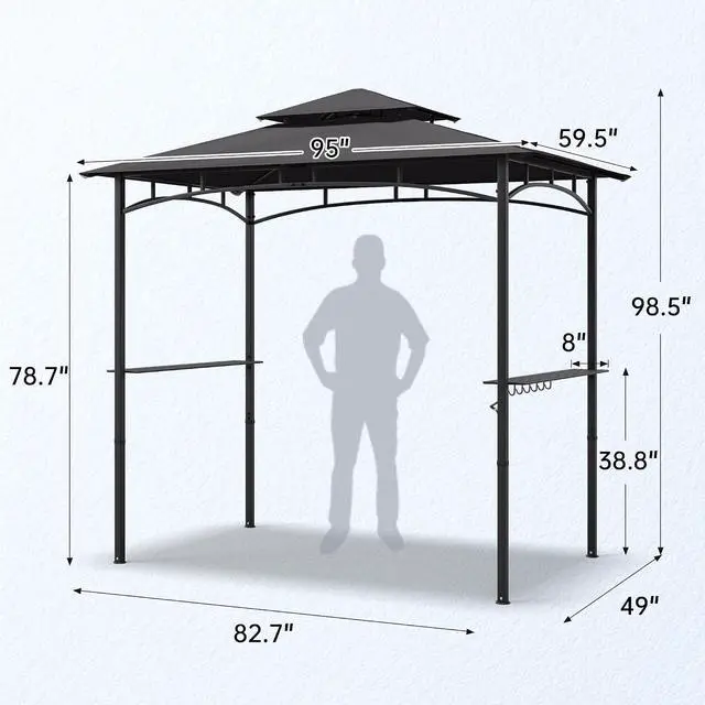 Alt view image 6 of 7 - Murago 8x5 Grill Gazebo, BBQ Gazebo Canopy for Outdoor Grill, Dark Gray | All Weather BBQ Canopy with 2 Shelves and Utensil Organizer, Steel Frame with Bottle Opener for Patio, Backyard, Grilling