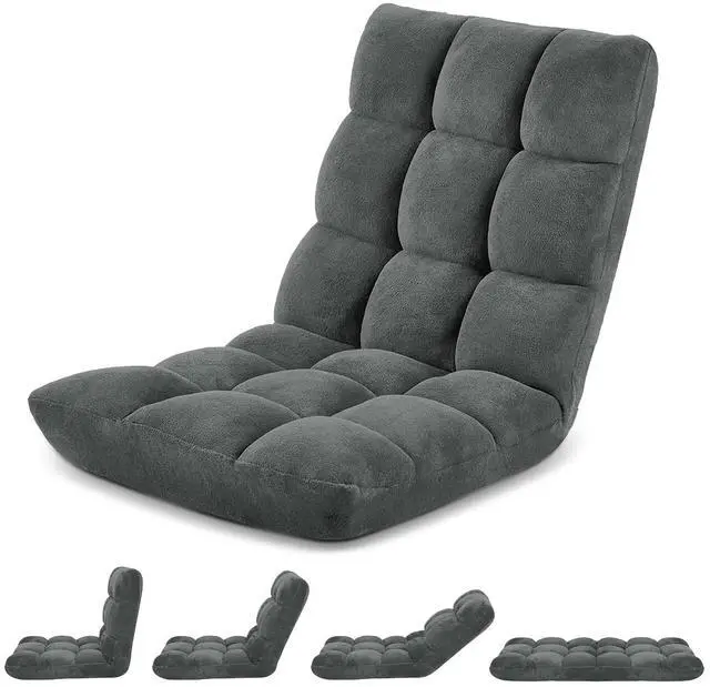Main image of Murago Floor Chair with Back Support, 14 Adjustable Position, Dark Grey | Japanese Meditation Folding Floor Seating, Gaming Chair Recliner with Comfy Cushion, for Adults, Living Room