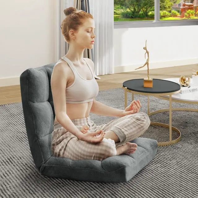 Alt view image 2 of 6 - Murago Floor Chair with Back Support, 14 Adjustable Position, Dark Grey | Japanese Meditation Folding Floor Seating, Gaming Chair Recliner with Comfy Cushion, for Adults, Living Room