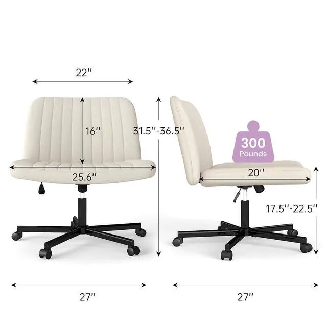 Alt view image 2 of 6 - Murago Criss Cross Chair,Office Desk Chair with Wheels,Beige | Plus Size Viral Vanity Legged Chair,Bedroom