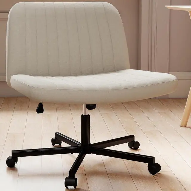 Main image of Murago Criss Cross Chair,Office Desk Chair with Wheels,Beige | Plus Size Viral Vanity Legged Chair,Bedroom