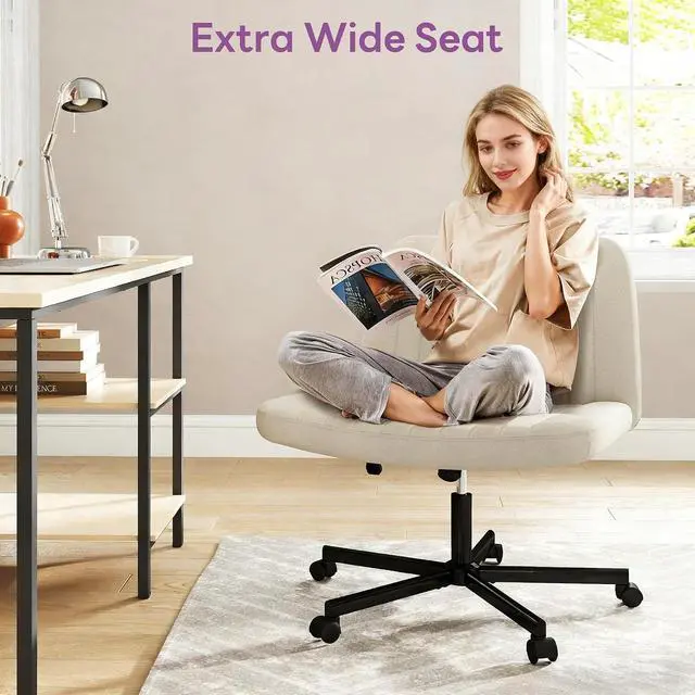 Alt view image 3 of 6 - Murago Criss Cross Chair,Office Desk Chair with Wheels,Beige | Plus Size Viral Vanity Legged Chair,Bedroom