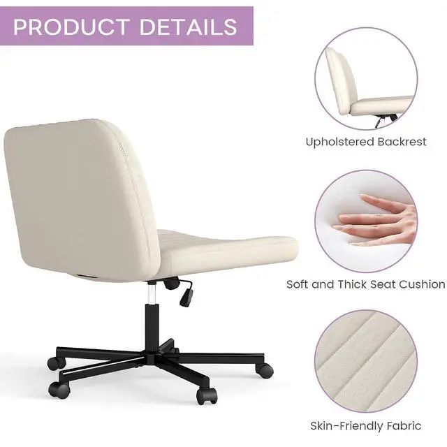 Alt view image 4 of 6 - Murago Criss Cross Chair,Office Desk Chair with Wheels,Beige | Plus Size Viral Vanity Legged Chair,Bedroom