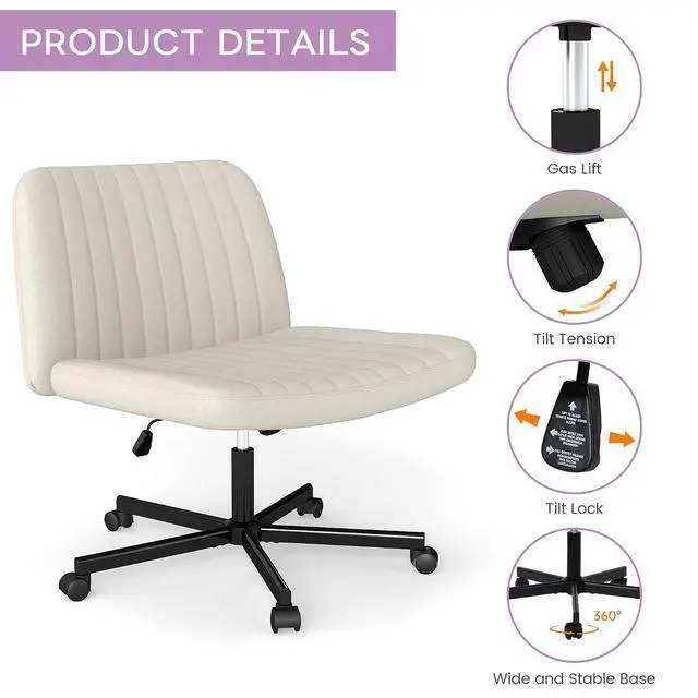 Alt view image 5 of 6 - Murago Criss Cross Chair,Office Desk Chair with Wheels,Beige | Plus Size Viral Vanity Legged Chair,Bedroom