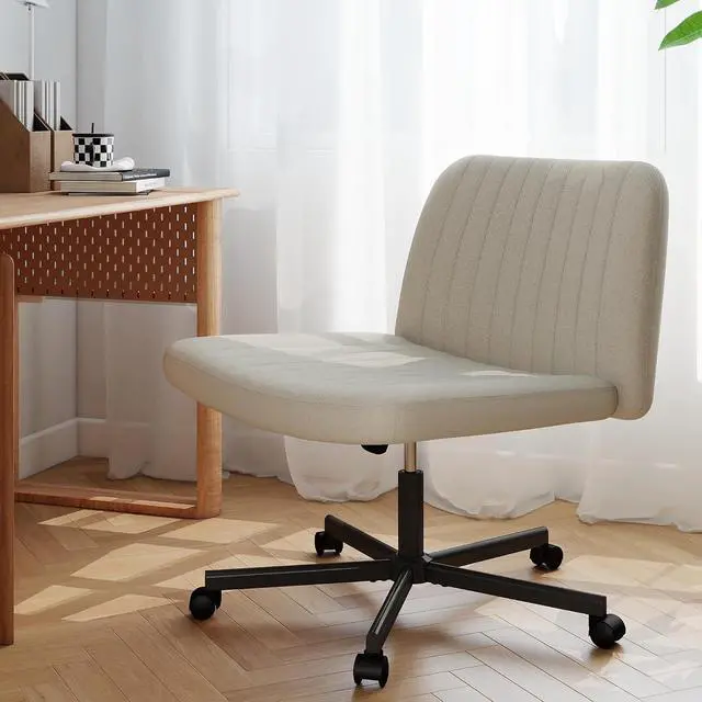 Alt view image 6 of 6 - Murago Criss Cross Chair,Office Desk Chair with Wheels,Beige | Plus Size Viral Vanity Legged Chair,Bedroom