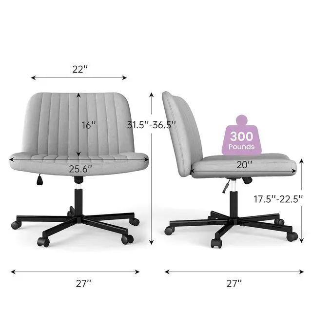 Alt view image 2 of 6 - Murago Criss Cross Chair,Office Desk Chair with Wheels,Grey | Plus Size Viral Vanity Legged Chair,Bedroom