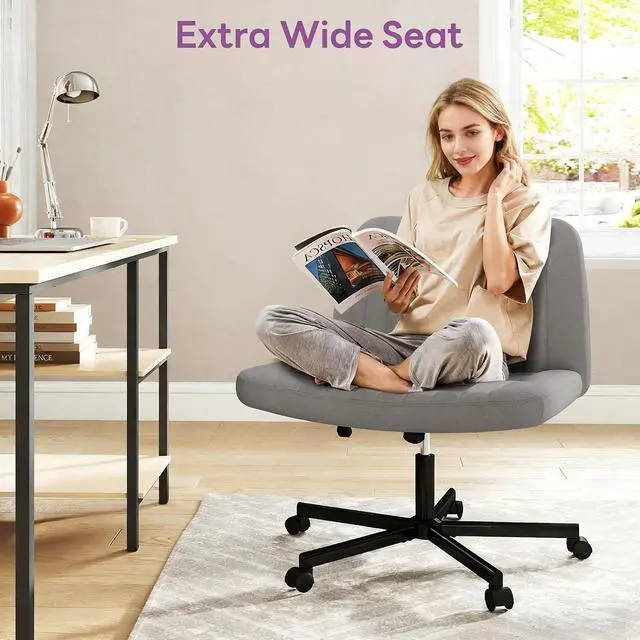 Alt view image 3 of 6 - Murago Criss Cross Chair,Office Desk Chair with Wheels,Grey | Plus Size Viral Vanity Legged Chair,Bedroom