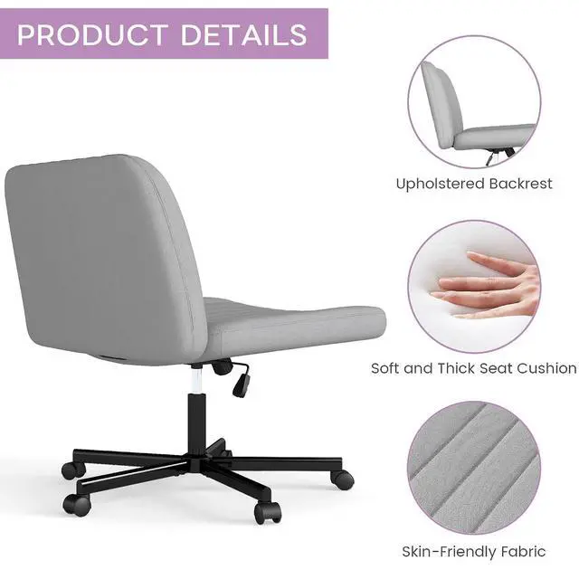 Alt view image 4 of 6 - Murago Criss Cross Chair,Office Desk Chair with Wheels,Grey | Plus Size Viral Vanity Legged Chair,Bedroom