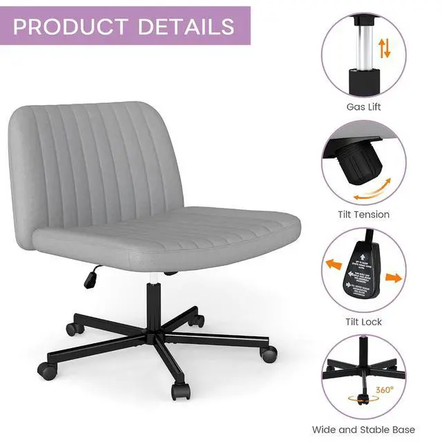 Alt view image 5 of 6 - Murago Criss Cross Chair,Office Desk Chair with Wheels,Grey | Plus Size Viral Vanity Legged Chair,Bedroom