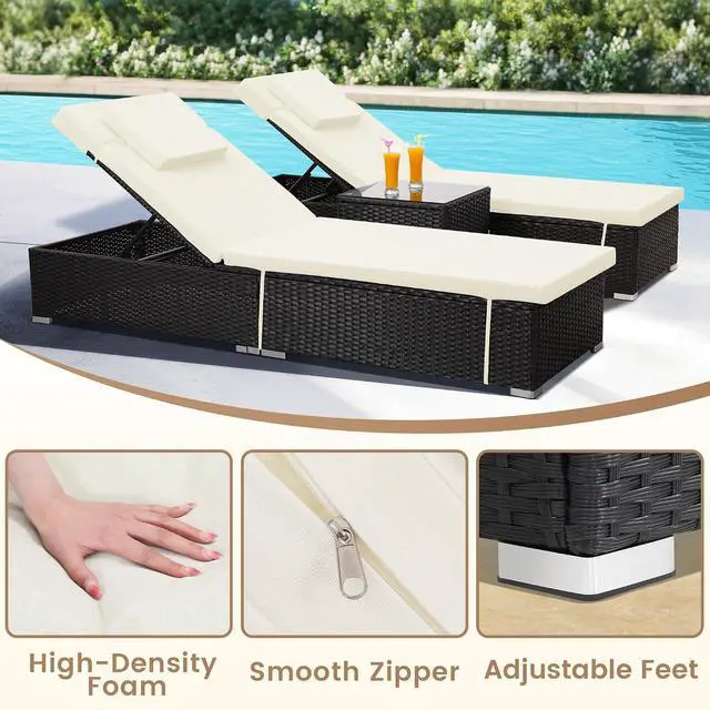 Alt view image 4 of 7 - Murago Outdoor Chaise Lounge, Pool Lounge Chairs Set of 2 with Side Table | All-Weather Wicker Chairs Set, Adjustable Backrest & Washable Cushions for Patio, Poolside, Beach, White
