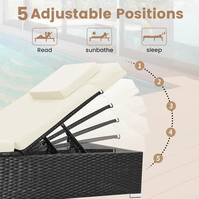 Alt view image 6 of 7 - Murago Outdoor Chaise Lounge, Pool Lounge Chairs Set of 2 with Side Table | All-Weather Wicker Chairs Set, Adjustable Backrest & Washable Cushions for Patio, Poolside, Beach, White
