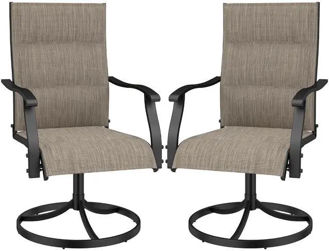Main image of Murago Patio Chairs Set of 2, Outdoor Chairs Set of 2, Patio Chairs, Brown | 360 Swivel and All Weather Rocking Chair with Padded Textilene Mesh Fabric and Rust Proof Steel Frame, 400 Lb. Capacity