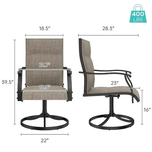 Alt view image 3 of 7 - Murago Patio Chairs Set of 2, Outdoor Chairs Set of 2, Patio Chairs, Brown | 360 Swivel and All Weather Rocking Chair with Padded Textilene Mesh Fabric and Rust Proof Steel Frame, 400 Lb. Capacity