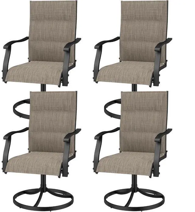 Main image of Murago Patio Chairs Set of 4, Outdoor Chairs Set of 4, Patio Chairs, Brown | 360 Swivel and All Weather Rocking Chair with Padded Textilene Mesh Fabric and Rust Proof Steel Frame, 400 Lb. Capacity