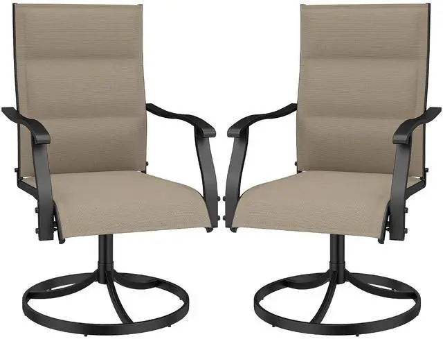Main image of Murago Patio Chairs Set of 2, Outdoor Chairs Set of 2, Patio Chairs, Khaki | 360 Swivel and All Weather Rocking Chair with Padded Textilene Mesh Fabric and Rust Proof Steel Frame, 400 Lb. Capacity