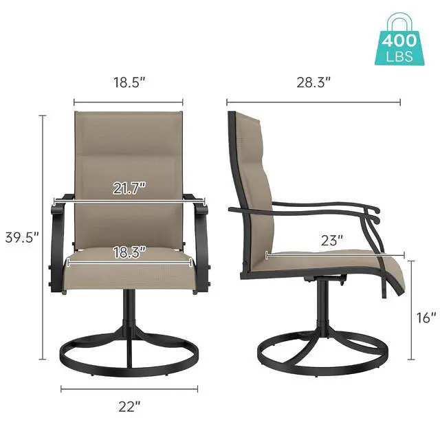 Alt view image 3 of 7 - Murago Patio Chairs Set of 4, Outdoor Chairs Set of 4, Patio Chairs, Khaki | 360 Swivel and All Weather Rocking Chair with Padded Textilene Mesh Fabric and Rust Proof Steel Frame, 400 Lb. Capacity