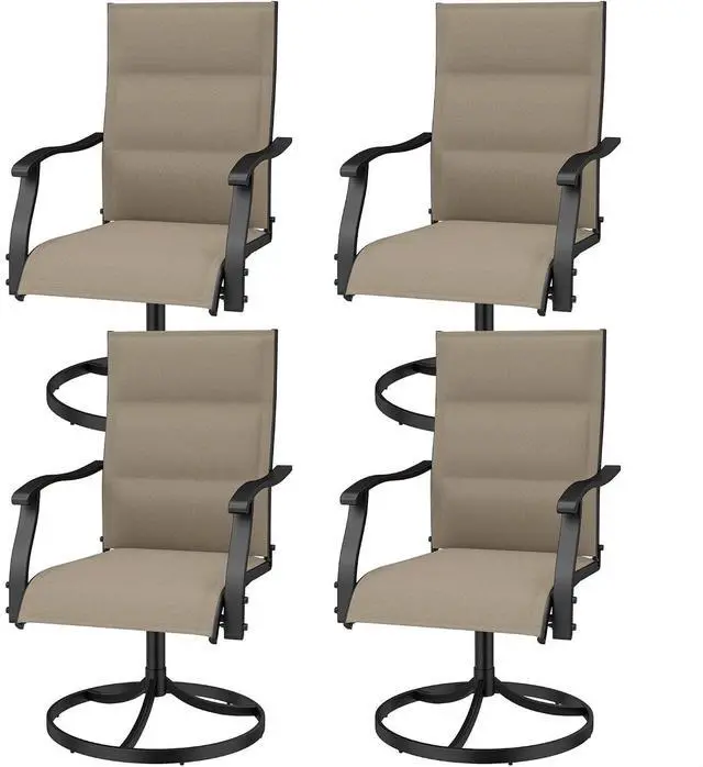 Main image of Murago Patio Chairs Set of 4, Outdoor Chairs Set of 4, Patio Chairs, Khaki | 360 Swivel and All Weather Rocking Chair with Padded Textilene Mesh Fabric and Rust Proof Steel Frame, 400 Lb. Capacity