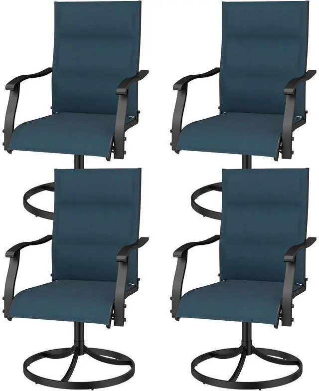 Main image of Murago Patio Chairs Set of 4, Outdoor Chairs Set of 4, Patio Chairs, Blue | 360 Swivel and All Weather Rocking Chair with Padded Textilene Mesh Fabric and Rust Proof Steel Frame, 400 Lb. Capacity