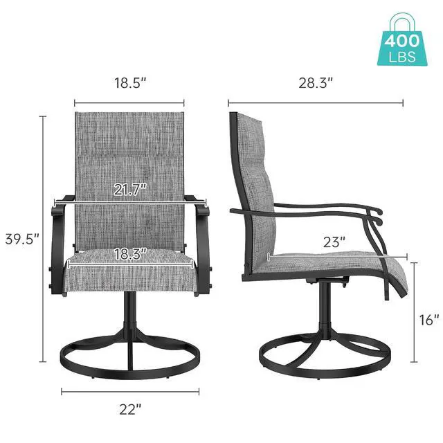 Alt view image 3 of 7 - Murago Patio Chairs Set of 4, Outdoor Chairs Set of 4, Patio Chairs, Grey | 360 Swivel and All Weather Rocking Chair with Padded Textilene Mesh Fabric and Rust Proof Steel Frame, 400 Lb. Capacity