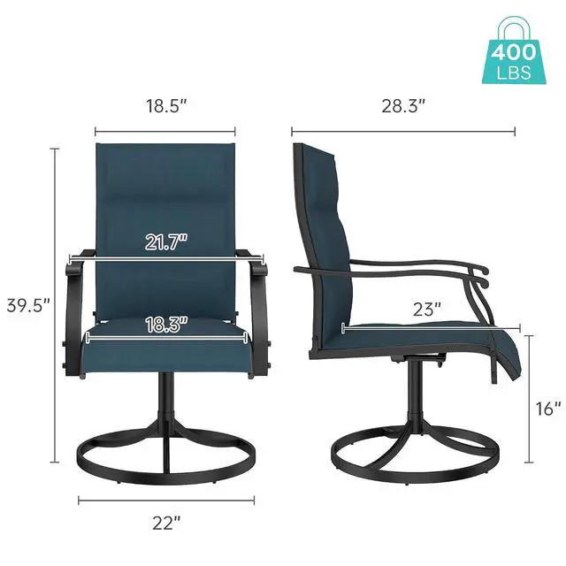 Alt view image 3 of 7 - Murago Patio Chairs Set of 4, Outdoor Chairs Set of 4, Patio Chairs, Blue | 360 Swivel and All Weather Rocking Chair with Padded Textilene Mesh Fabric and Rust Proof Steel Frame, 400 Lb. Capacity