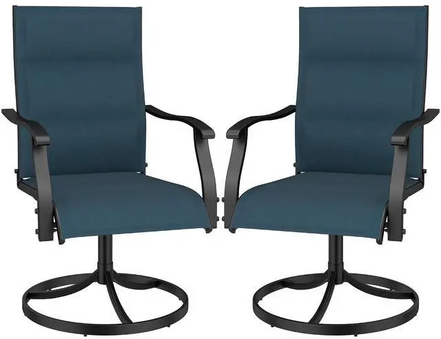 Main image of Murago Patio Chairs Set of 2, Outdoor Chairs Set of 2, Patio Chairs, Blue | 360 Swivel and All Weather Rocking Chair with Padded Textilene Mesh Fabric and Rust Proof Steel Frame, 400 Lb. Capacity