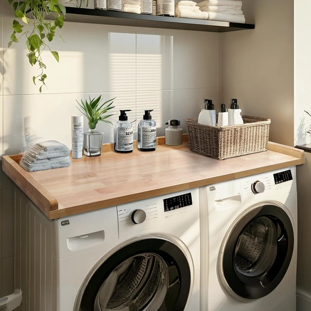 Alt view image 3 of 7 - Murago Washer Dryer Countertop, Countertop Over Washer and Dryer, Natural | 100% Natural Wood, Laundry Machine Topper for Front Loaders, Fits All Major Brands, Anti Vibration Pads, 54 x 27.5"