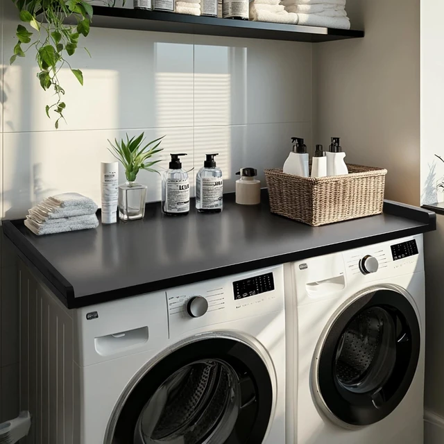 Alt view image 3 of 7 - Murago Washer Dryer Countertop, Countertop Over Washer and Dryer, Black | 100% Natural Wood, Laundry Machine Topper for Front Loaders, Fits All Major Brands, Anti Vibration Pads, 54 x 27.5"