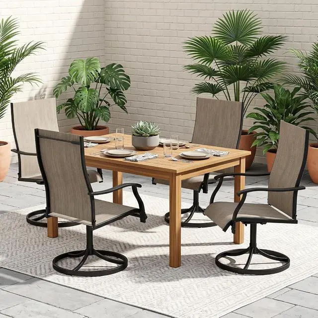 Alt view image 2 of 6 - Murago Patio Chairs Set of 4, Outdoor Swivel Chairs Set of 4, Brown | 360 Swivel and All Weather Rocking Chair with Textilene Mesh Fabric and Rust Proof Steel Frame, 400 Lb. Capacity