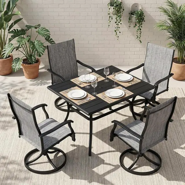 Alt view image 2 of 6 - Murago Patio Chairs Set of 4, Outdoor Swivel Chairs Set of 4, Grey | 360 Swivel and All Weather Rocking Chair with Textilene Mesh Fabric and Rust Proof Steel Frame, 400 Lb. Capacity