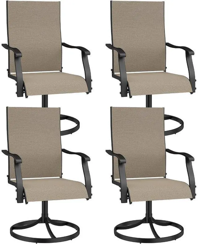 Main image of Murago Patio Chairs Set of 4, Outdoor Swivel Chairs Set of 4, Khaki | 360 Swivel and All Weather Rocking Chair with Textilene Mesh Fabric and Rust Proof Steel Frame, 400 Lb. Capacity