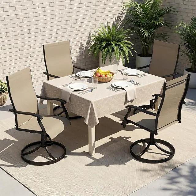 Alt view image 2 of 6 - Murago Patio Chairs Set of 4, Outdoor Swivel Chairs Set of 4, Khaki | 360 Swivel and All Weather Rocking Chair with Textilene Mesh Fabric and Rust Proof Steel Frame, 400 Lb. Capacity