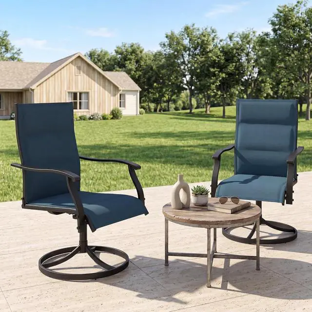 Alt view image 7 of 7 - Murago Patio Chairs Set of 4, Outdoor Chairs Set of 4, Patio Chairs, Blue | 360 Swivel and All Weather Rocking Chair with Padded Textilene Mesh Fabric and Rust Proof Steel Frame, 400 Lb. Capacity