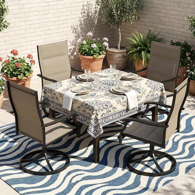 Alt view image 2 of 6 - Murago Patio Chairs Set of 4, Outdoor Swivel Chairs Set of 4, Padded Khaki | 360 Swivel and All Weather Rocking Chair with Padded Textilene Mesh Fabric and Rust Proof Steel Frame, 400 Lb. Capacity