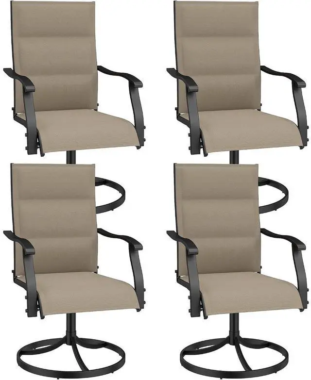Main image of Murago Patio Chairs Set of 4, Outdoor Swivel Chairs Set of 4, Padded Khaki | 360 Swivel and All Weather Rocking Chair with Padded Textilene Mesh Fabric and Rust Proof Steel Frame, 400 Lb. Capacity