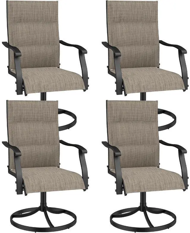 Main image of Murago Patio Chairs Set of 4, Outdoor Swivel Chairs Set of 4, Padded Brown | 360 Swivel and All Weather Rocking Chair with Padded Textilene Mesh Fabric and Rust Proof Steel Frame, 400 Lb. Capacity