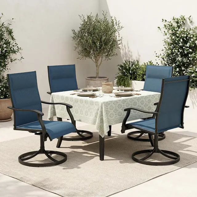 Alt view image 2 of 7 - Murago Patio Chairs Set of 4, Outdoor Chairs Set of 4, Patio Chairs, Blue | 360 Swivel and All Weather Rocking Chair with Padded Textilene Mesh Fabric and Rust Proof Steel Frame, 400 Lb. Capacity