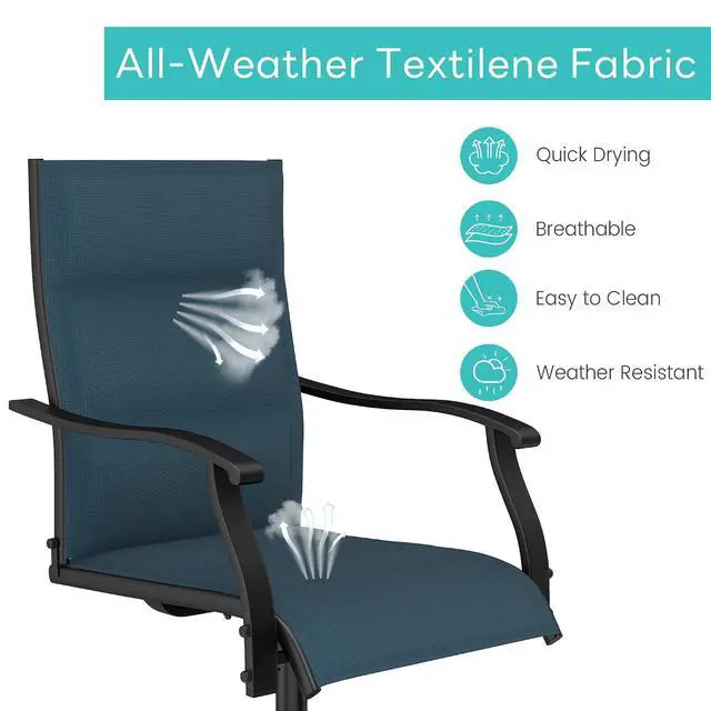 Alt view image 5 of 7 - Murago Patio Chairs Set of 4, Outdoor Chairs Set of 4, Patio Chairs, Blue | 360 Swivel and All Weather Rocking Chair with Padded Textilene Mesh Fabric and Rust Proof Steel Frame, 400 Lb. Capacity