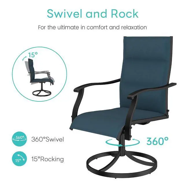 Alt view image 6 of 7 - Murago Patio Chairs Set of 4, Outdoor Chairs Set of 4, Patio Chairs, Blue | 360 Swivel and All Weather Rocking Chair with Padded Textilene Mesh Fabric and Rust Proof Steel Frame, 400 Lb. Capacity