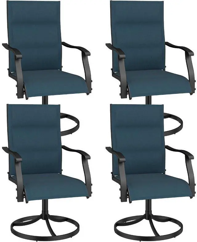 Main image of Murago Patio Chairs Set of 4, Outdoor Swivel Chairs Set of 4, Padded Blue | 360 Swivel and All Weather Rocking Chair with Padded Textilene Mesh Fabric and Rust Proof Steel Frame, 400 Lb. Capacity