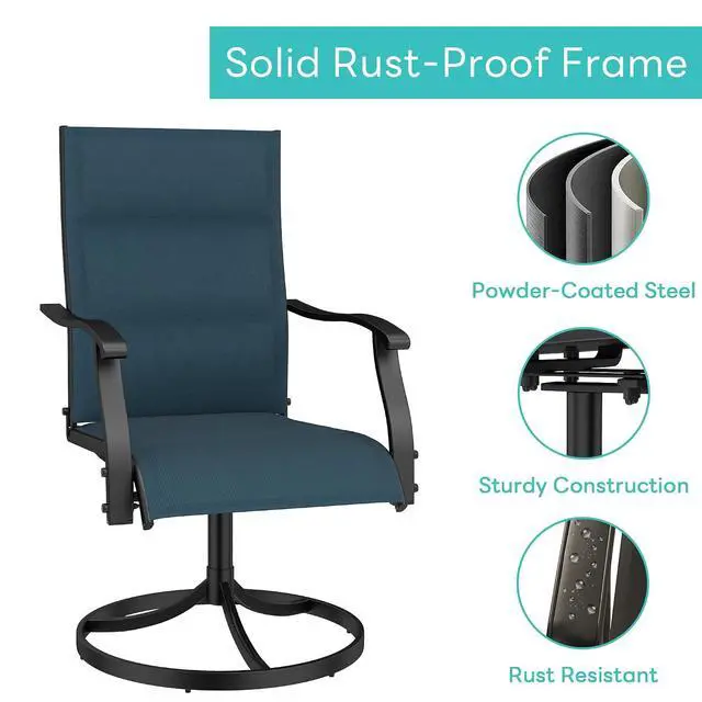 Alt view image 4 of 7 - Murago Patio Chairs Set of 4, Outdoor Chairs Set of 4, Patio Chairs, Blue | 360 Swivel and All Weather Rocking Chair with Padded Textilene Mesh Fabric and Rust Proof Steel Frame, 400 Lb. Capacity