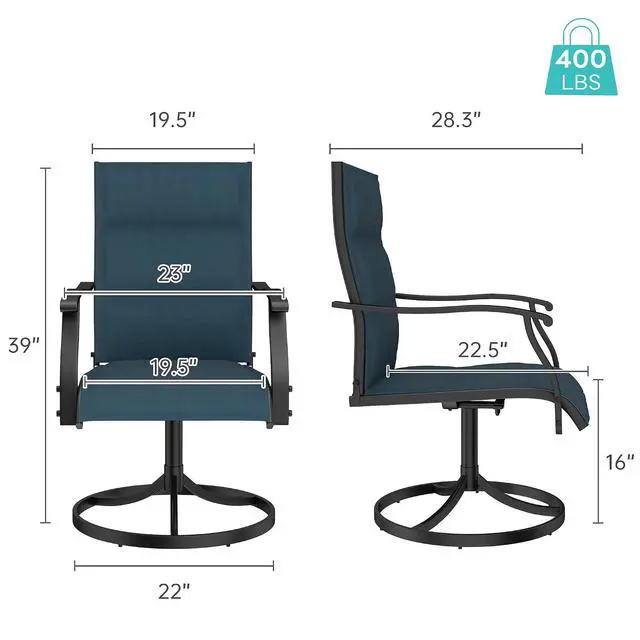 Alt view image 3 of 6 - Murago Patio Chairs Set of 2, Outdoor Swivel Chairs Set of 2, Padded Blue | 360 Swivel and All Weather Rocking Chair with Padded Textilene Mesh Fabric and Rust Proof Steel Frame, 400 Lb. Capacity