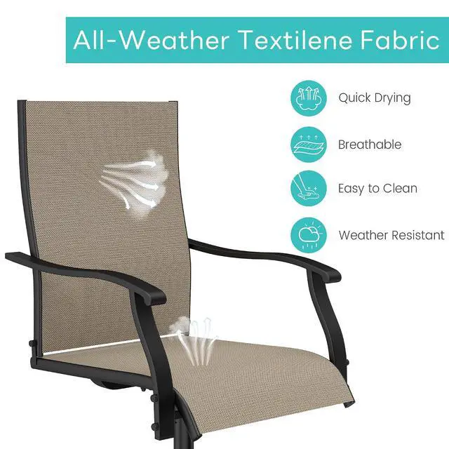 Alt view image 4 of 6 - Murago Patio Chairs Set of 2, Outdoor Swivel Chairs Set of 2,Khaki | 360 Swivel and All Weather Rocking Chair with Textilene Mesh Fabric and Rust Proof Steel Frame, 400 Lb. Capacity