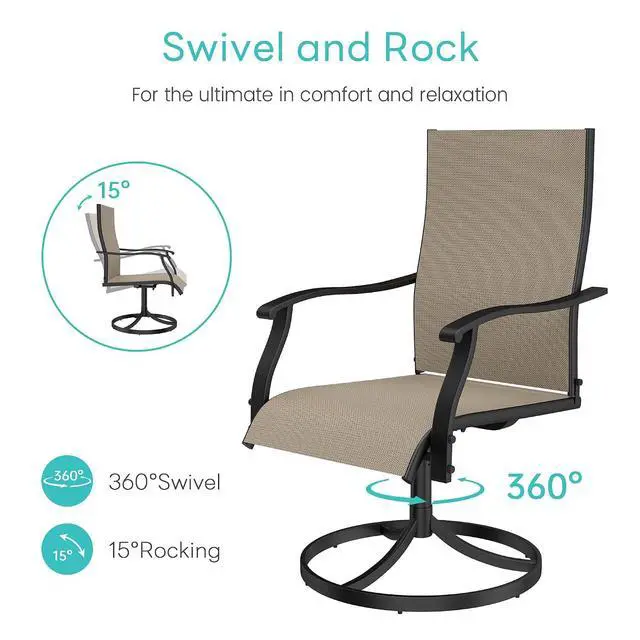 Alt view image 5 of 6 - Murago Patio Chairs Set of 2, Outdoor Swivel Chairs Set of 2,Khaki | 360 Swivel and All Weather Rocking Chair with Textilene Mesh Fabric and Rust Proof Steel Frame, 400 Lb. Capacity