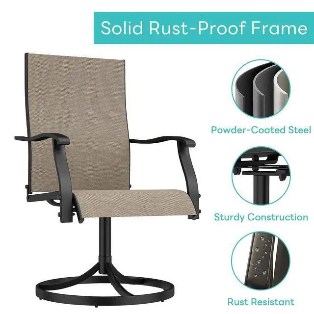 Alt view image 6 of 6 - Murago Patio Chairs Set of 2, Outdoor Swivel Chairs Set of 2,Khaki | 360 Swivel and All Weather Rocking Chair with Textilene Mesh Fabric and Rust Proof Steel Frame, 400 Lb. Capacity