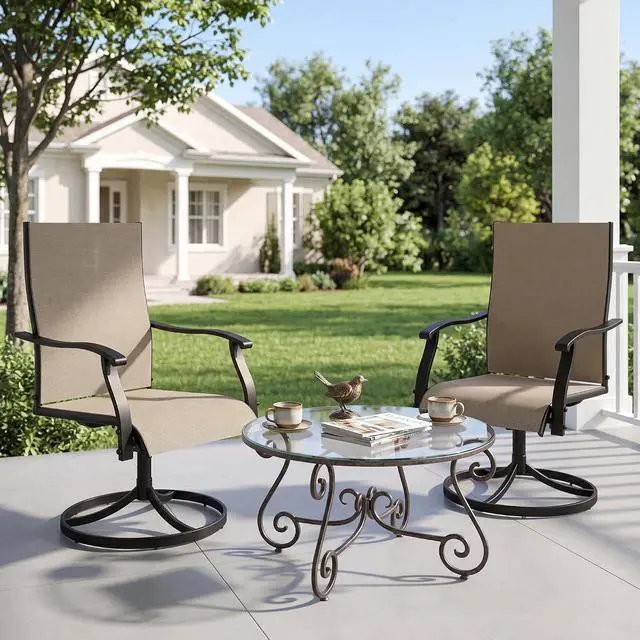 Alt view image 2 of 6 - Murago Patio Chairs Set of 2, Outdoor Swivel Chairs Set of 2,Khaki | 360 Swivel and All Weather Rocking Chair with Textilene Mesh Fabric and Rust Proof Steel Frame, 400 Lb. Capacity