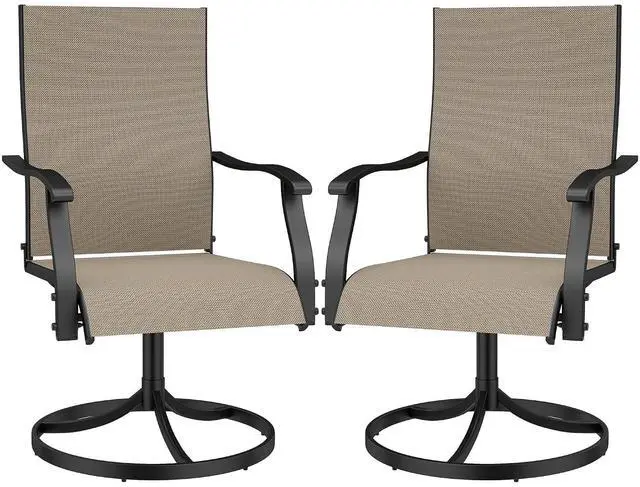 Main image of Murago Patio Chairs Set of 2, Outdoor Swivel Chairs Set of 2,Khaki | 360 Swivel and All Weather Rocking Chair with Textilene Mesh Fabric and Rust Proof Steel Frame, 400 Lb. Capacity
