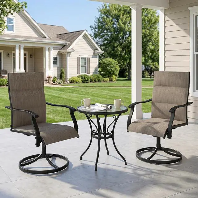 Alt view image 2 of 7 - Murago Patio Chairs Set of 2, Outdoor Chairs Set of 2, Patio Chairs, Brown | 360 Swivel and All Weather Rocking Chair with Padded Textilene Mesh Fabric and Rust Proof Steel Frame, 400 Lb. Capacity