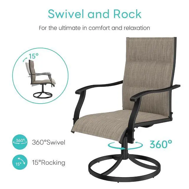 Alt view image 4 of 7 - Murago Patio Chairs Set of 2, Outdoor Chairs Set of 2, Patio Chairs, Brown | 360 Swivel and All Weather Rocking Chair with Padded Textilene Mesh Fabric and Rust Proof Steel Frame, 400 Lb. Capacity