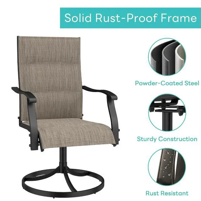 Alt view image 6 of 7 - Murago Patio Chairs Set of 2, Outdoor Chairs Set of 2, Patio Chairs, Brown | 360 Swivel and All Weather Rocking Chair with Padded Textilene Mesh Fabric and Rust Proof Steel Frame, 400 Lb. Capacity