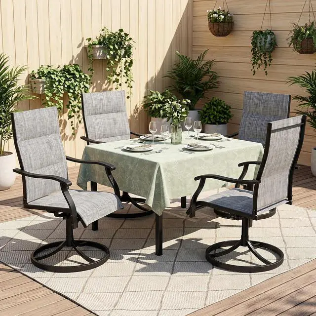 Alt view image 7 of 7 - Murago Patio Chairs Set of 4, Outdoor Chairs Set of 4, Patio Chairs, Grey | 360 Swivel and All Weather Rocking Chair with Padded Textilene Mesh Fabric and Rust Proof Steel Frame, 400 Lb. Capacity